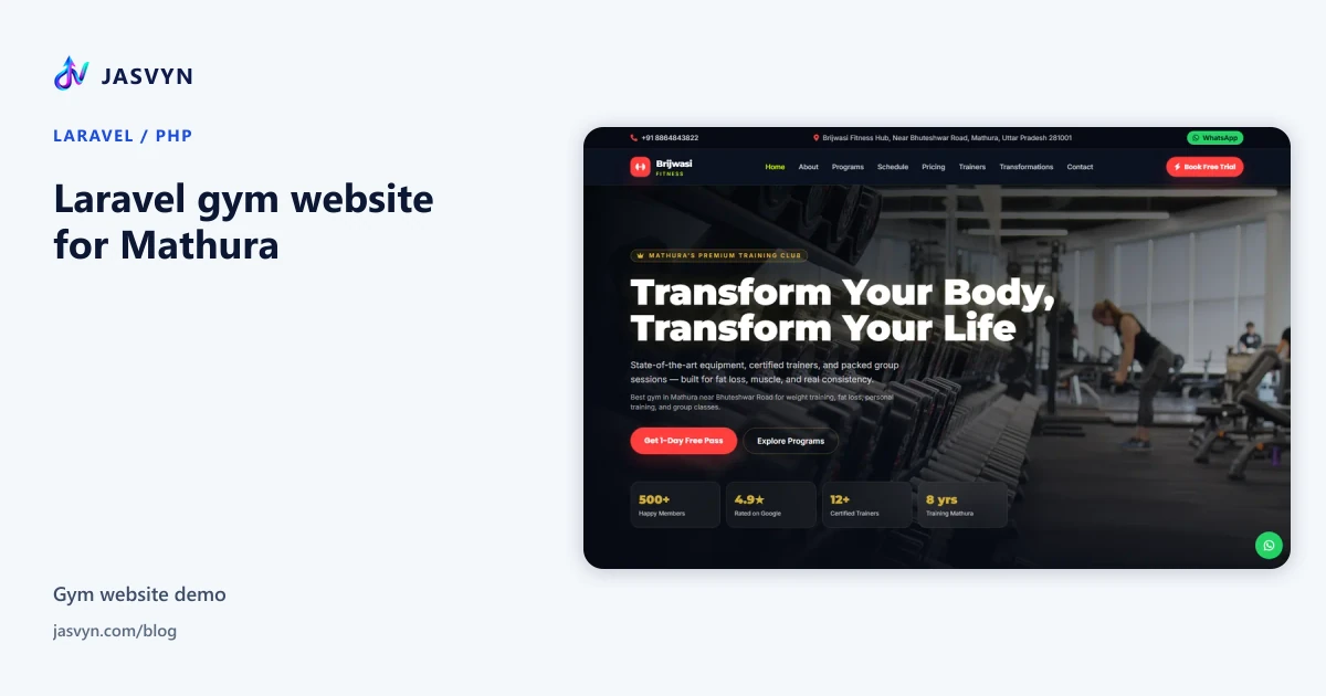 Gym website demo website — Laravel gym schedule and free-trial leads for Mathura