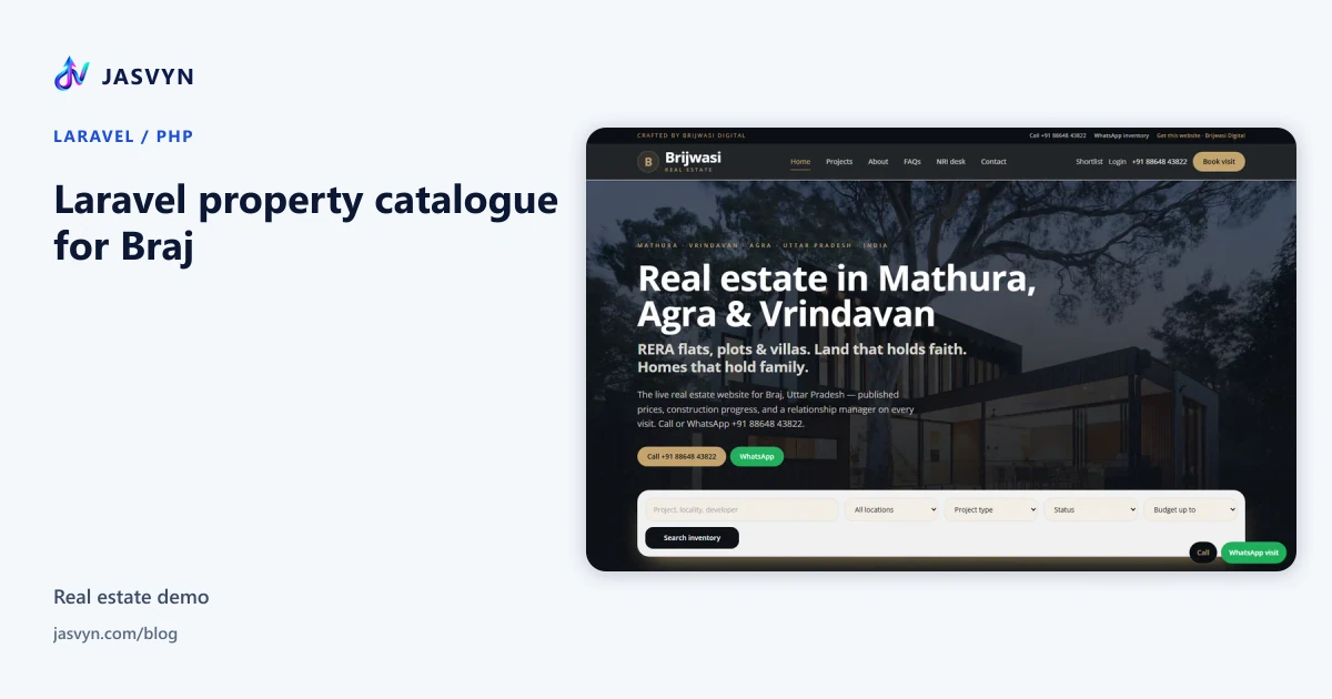 Real estate demo website — Laravel RERA catalogue for Mathura, Agra and Vrindavan