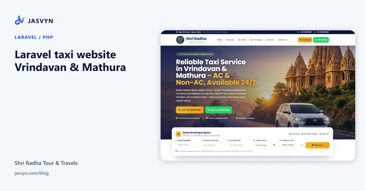 Shri Radha Tour and Travels — Laravel taxi website for Vrindavan and Mathura before a booking app