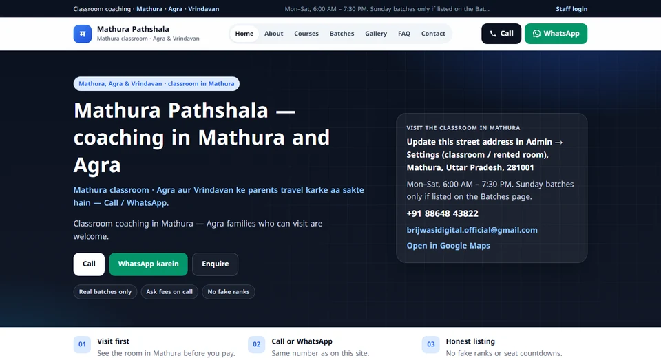 Mathura Pathshala coaching website for Mathura and Agra